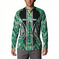 Aotearoa Ngati Awa Button Sweatshirt Maori Tribal Green Marble Paua Shell Pattern DT05 - Polynesian Pride