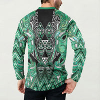 Aotearoa Ngati Awa Button Sweatshirt Maori Tribal Green Marble Paua Shell Pattern DT05 - Polynesian Pride