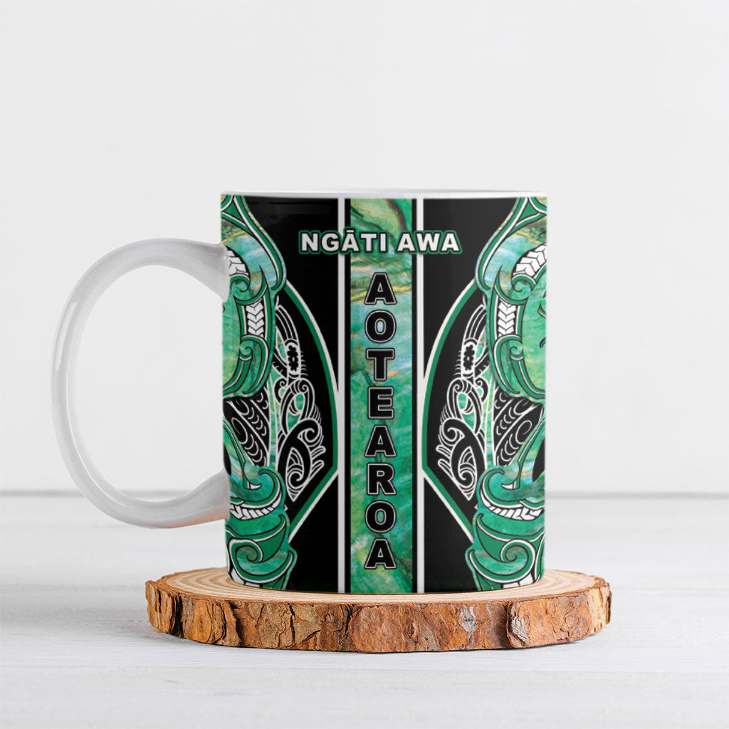 Aotearoa Ngati Awa Ceramic Mug Maori Tribal Green Marble Paua Shell Pattern DT05 Green - Polynesian Pride