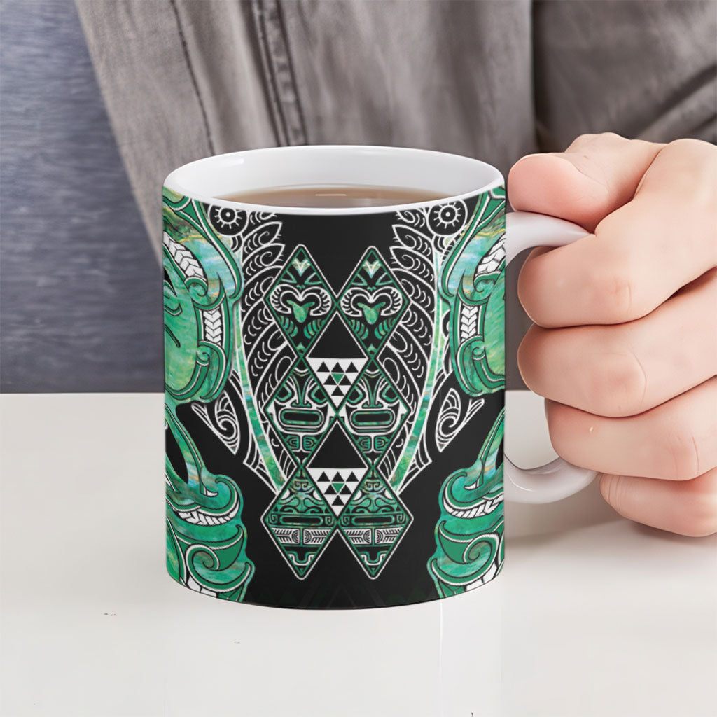 Aotearoa Ngati Awa Ceramic Mug Maori Tribal Green Marble Paua Shell Pattern DT05 - Polynesian Pride