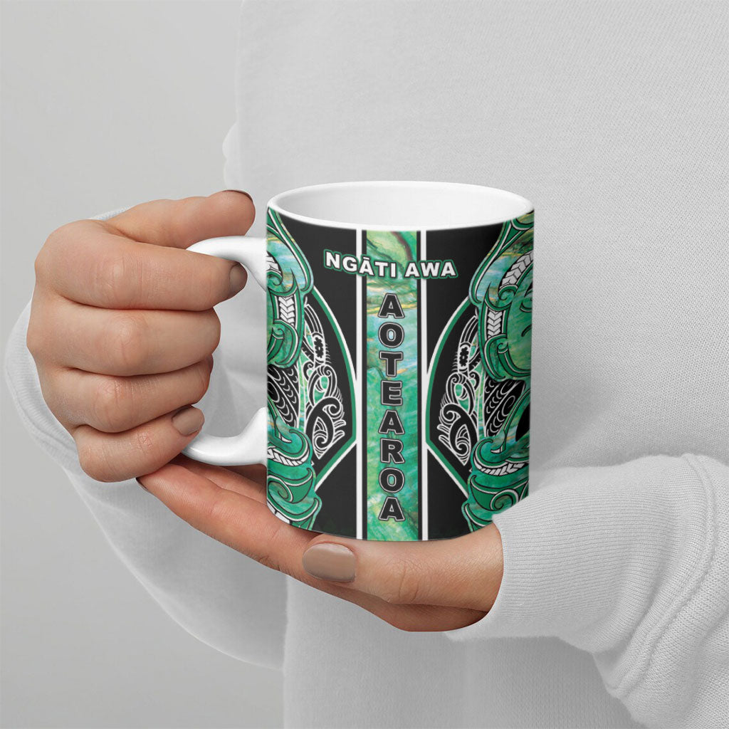 Aotearoa Ngati Awa Ceramic Mug Maori Tribal Green Marble Paua Shell Pattern DT05 - Polynesian Pride