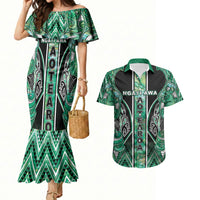 Aotearoa Ngati Awa Couples Matching Mermaid Dress and Hawaiian Shirt Maori Tribal Green Marble Paua Shell Pattern DT05 Green - Polynesian Pride