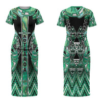 Aotearoa Ngati Awa Couples Matching Short Sleeve Bodycon Dress and Hawaiian Shirt Maori Tribal Green Marble Paua Shell Pattern DT05 - Polynesian Pride