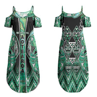 Aotearoa Ngati Awa Couples Matching Summer Maxi Dress and Long Sleeve Button Shirt Maori Tribal Green Marble Paua Shell Pattern DT05 - Polynesian Pride