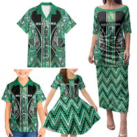 Aotearoa Ngati Awa Family Matching Puletasi and Hawaiian Shirt Maori Tribal Green Marble Paua Shell Pattern DT05 - Polynesian Pride
