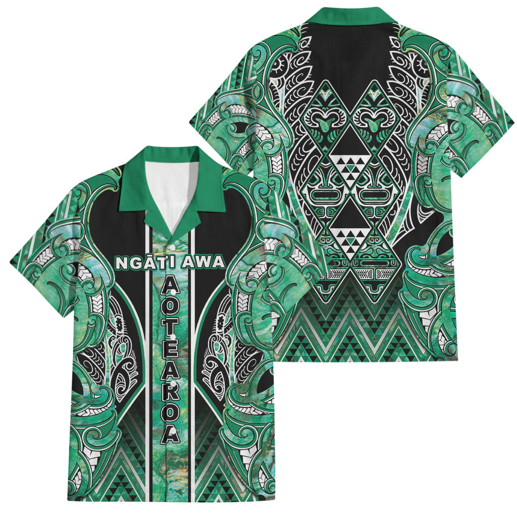 Aotearoa Ngati Awa Family Matching Puletasi and Hawaiian Shirt Maori Tribal Green Marble Paua Shell Pattern DT05 Dad's Shirt - Short Sleeve Green - Polynesian Pride