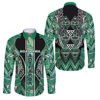 Aotearoa Ngati Awa Family Matching Puletasi and Hawaiian Shirt Maori Tribal Green Marble Paua Shell Pattern DT05 Dad's Shirt - Long Sleeve Green - Polynesian Pride