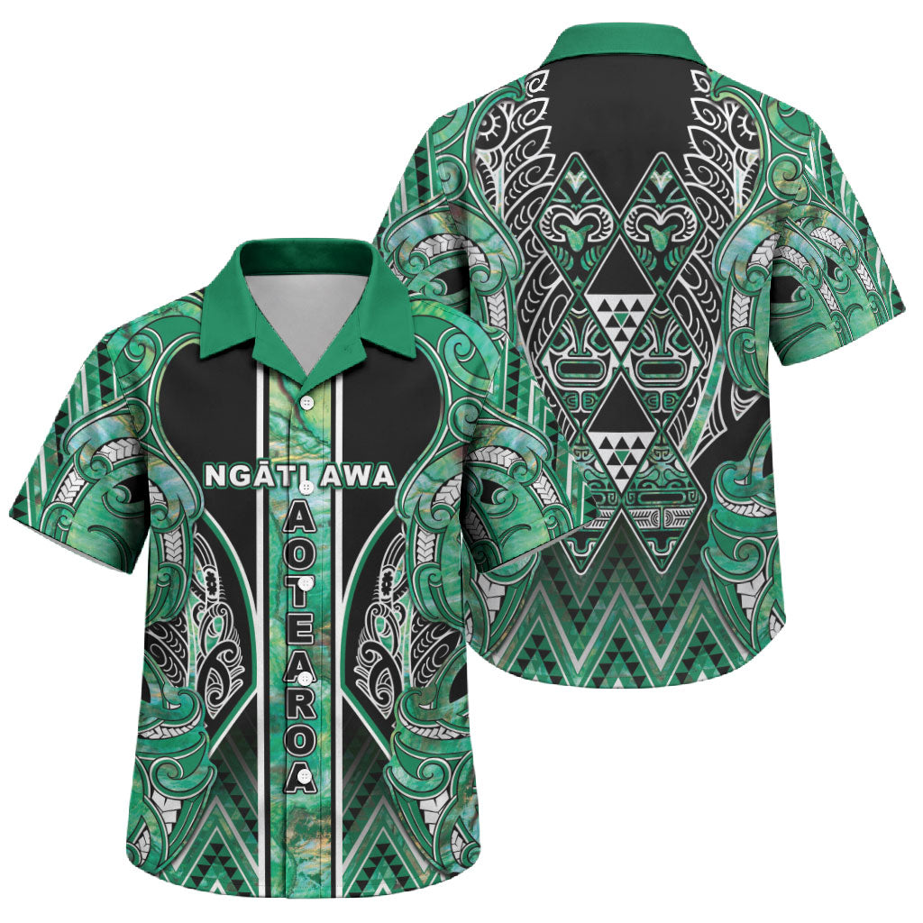 Aotearoa Ngati Awa Family Matching Puletasi and Hawaiian Shirt Maori Tribal Green Marble Paua Shell Pattern DT05 Son's Shirt Green - Polynesian Pride