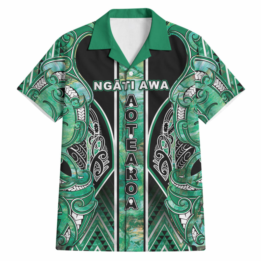 Aotearoa Ngati Awa Hawaiian Shirt Maori Tribal Green Marble Paua Shell Pattern