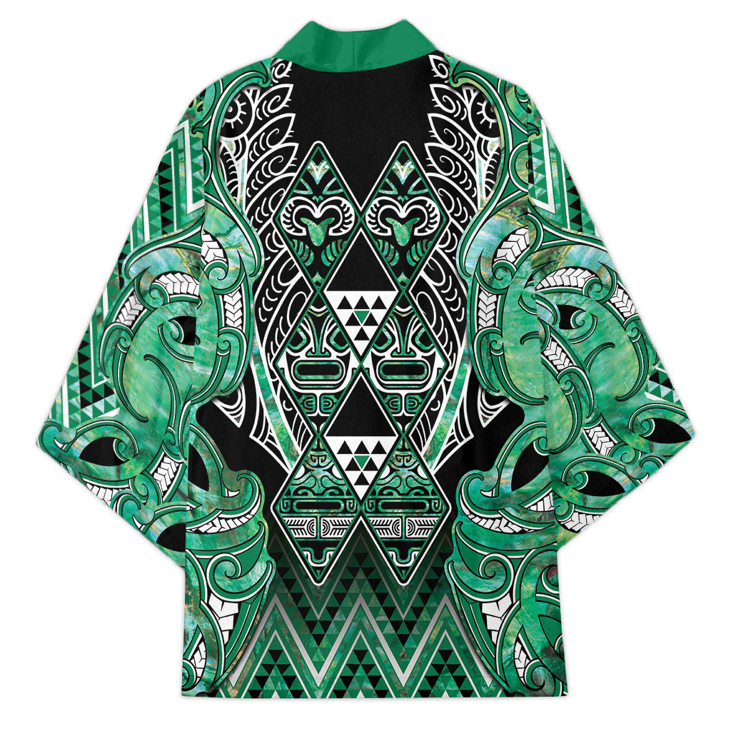 Aotearoa Ngati Awa Kimono Maori Tribal Green Marble Paua Shell Pattern DT05 - Polynesian Pride