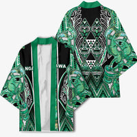 Aotearoa Ngati Awa Kimono Maori Tribal Green Marble Paua Shell Pattern DT05 - Polynesian Pride