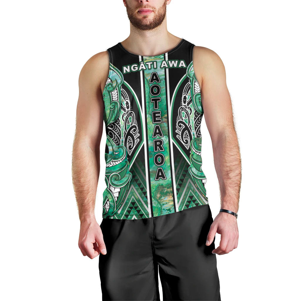 Aotearoa Ngati Awa Men Tank Top Maori Tribal Green Marble Paua Shell Pattern DT05 - Polynesian Pride