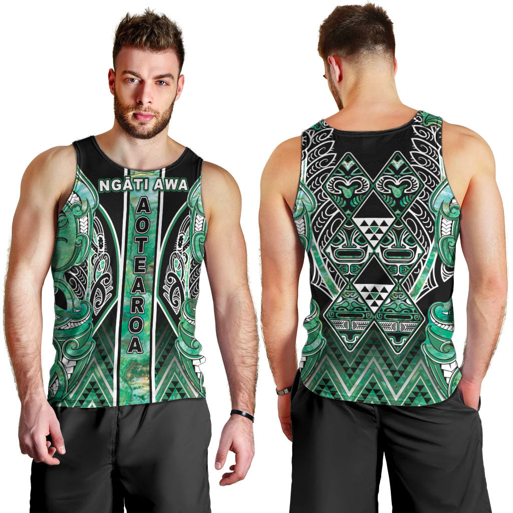 Aotearoa Ngati Awa Men Tank Top Maori Tribal Green Marble Paua Shell Pattern DT05 - Polynesian Pride