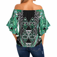 Aotearoa Ngati Awa Off Shoulder Wrap Waist Top Maori Tribal Green Marble Paua Shell Pattern DT05 - Polynesian Pride