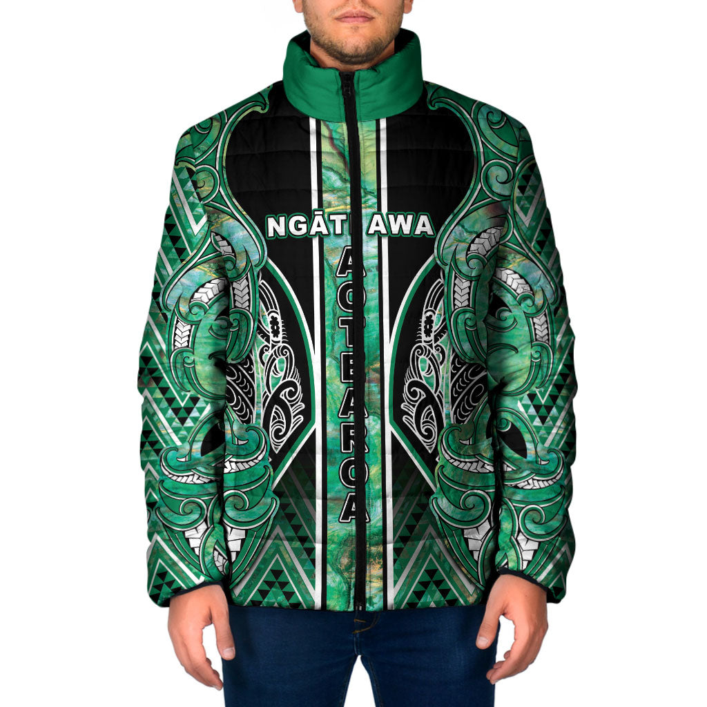 Aotearoa Ngati Awa Padded Jacket Maori Tribal Green Marble Paua Shell Pattern