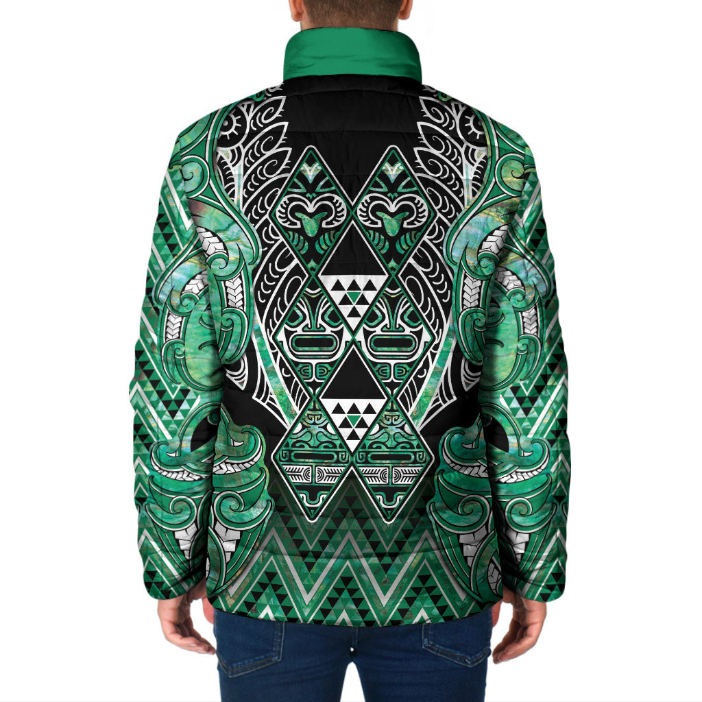 Aotearoa Ngati Awa Padded Jacket Maori Tribal Green Marble Paua Shell Pattern DT05 - Polynesian Pride