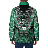 Aotearoa Ngati Awa Padded Jacket Maori Tribal Green Marble Paua Shell Pattern DT05 - Polynesian Pride
