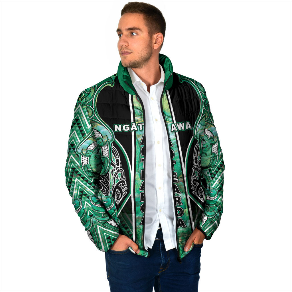Aotearoa Ngati Awa Padded Jacket Maori Tribal Green Marble Paua Shell Pattern DT05 - Polynesian Pride