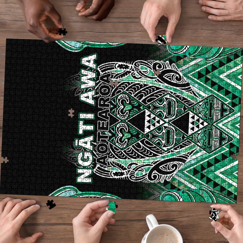 Aotearoa Ngati Awa Puzzle Maori Tribal Green Marble Paua Shell Pattern DT05 - Polynesian Pride