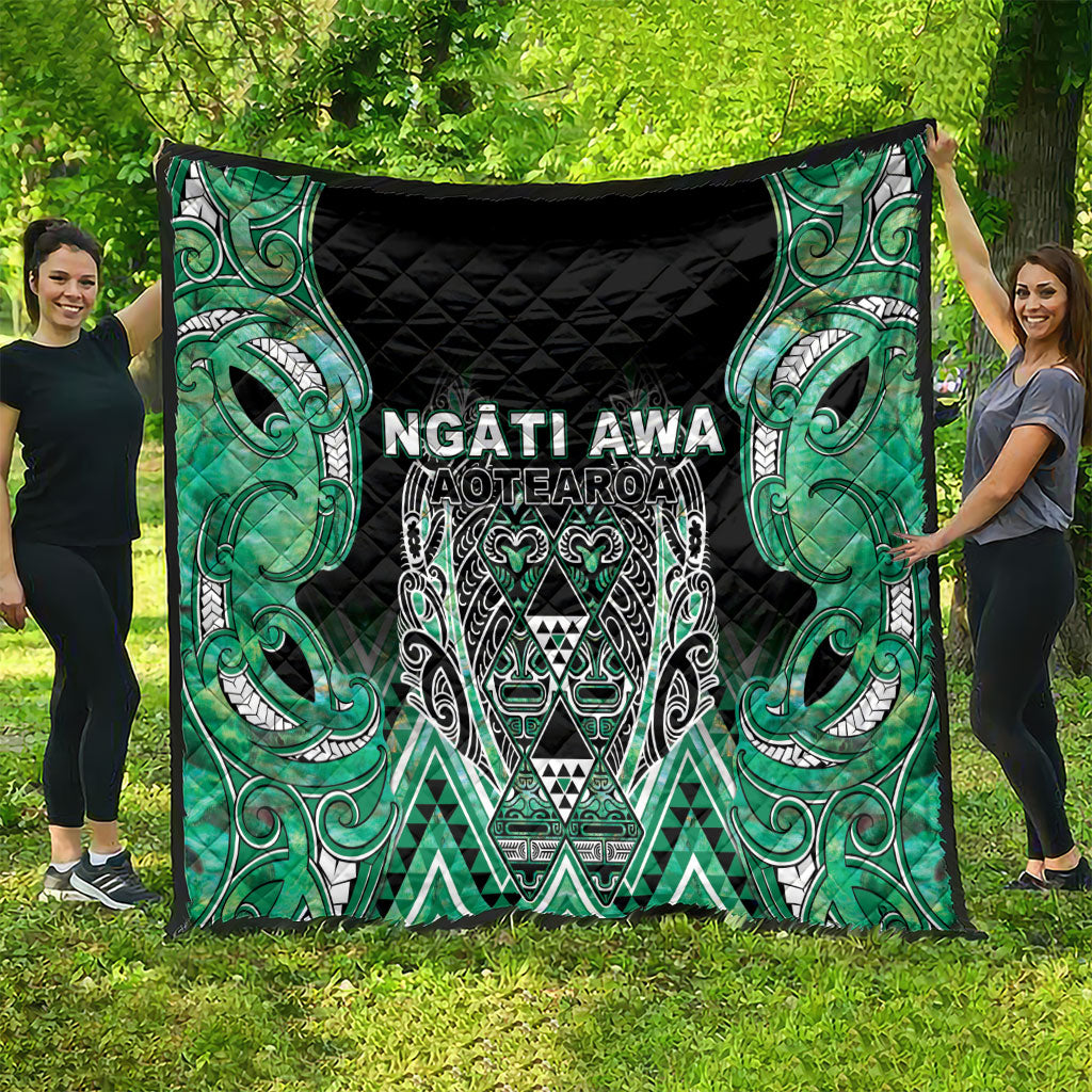 Aotearoa Ngati Awa Quilt Maori Tribal Green Marble Paua Shell Pattern DT05 - Polynesian Pride