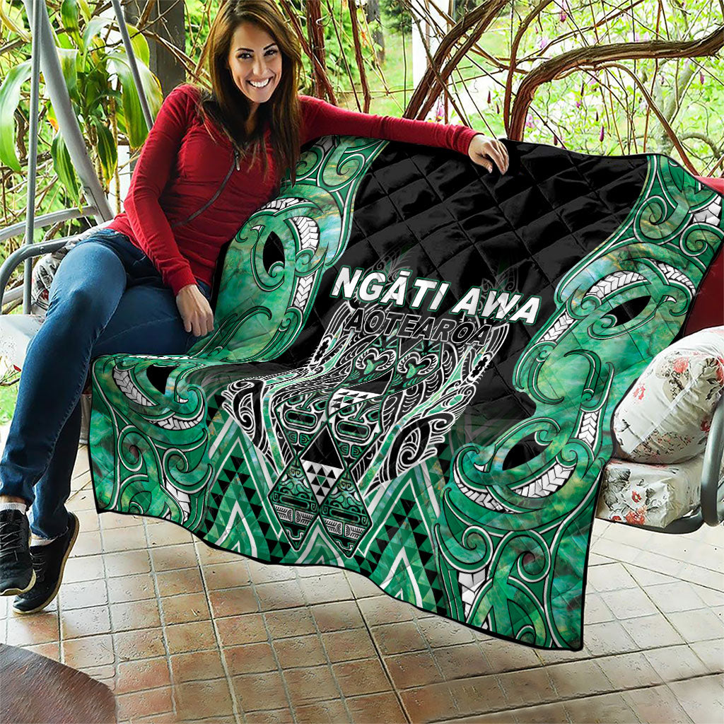 Aotearoa Ngati Awa Quilt Maori Tribal Green Marble Paua Shell Pattern DT05 - Polynesian Pride