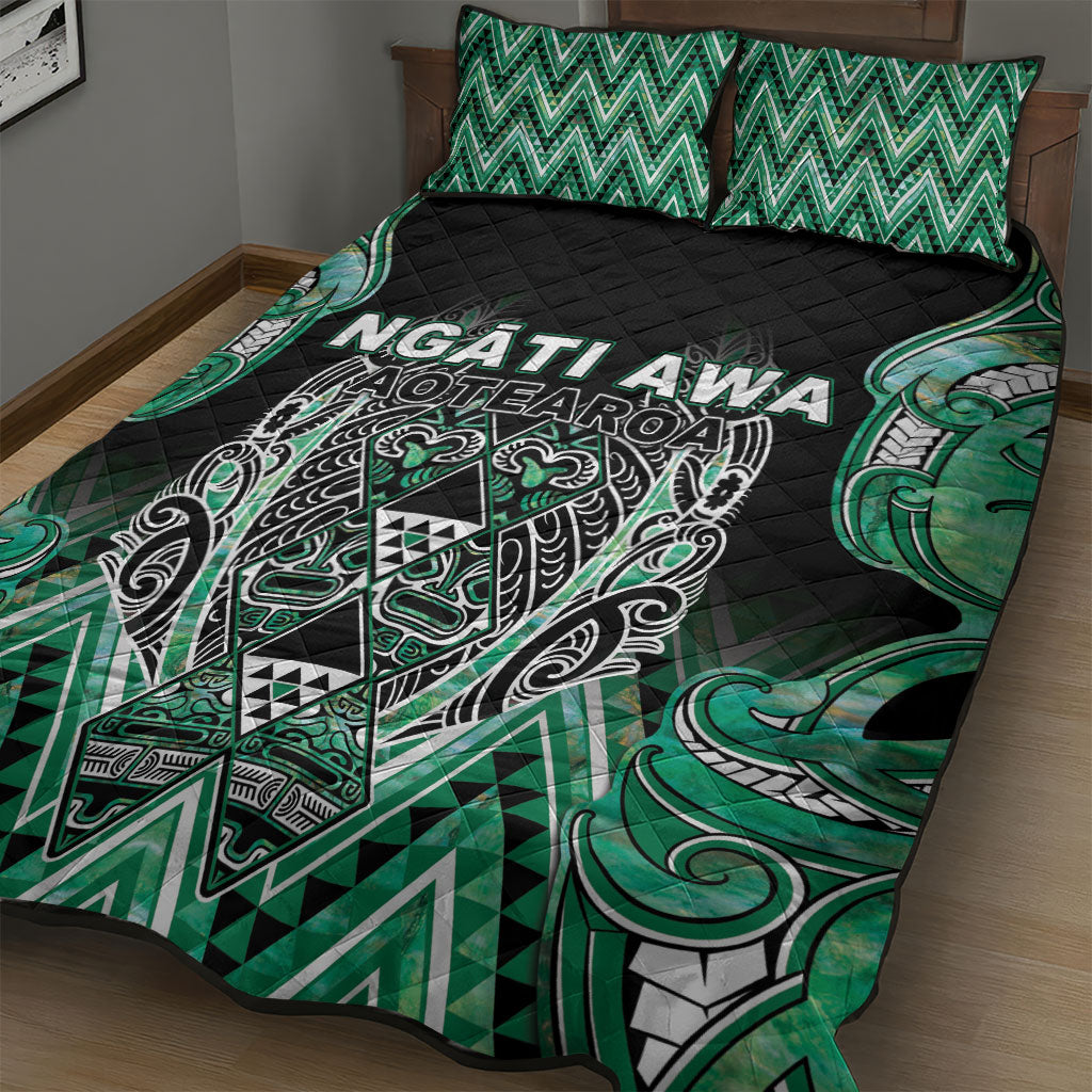 Aotearoa Ngati Awa Quilt Bed Set Maori Tribal Green Marble Paua Shell Pattern DT05 - Polynesian Pride