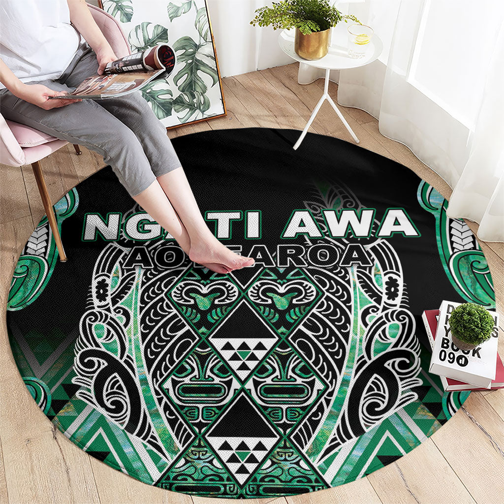 Aotearoa Ngati Awa Round Carpet Maori Tribal Green Marble Paua Shell Pattern DT05 - Polynesian Pride