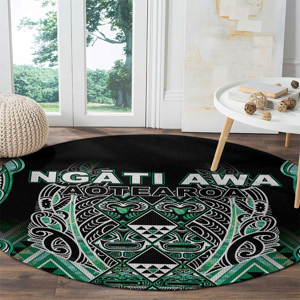 Aotearoa Ngati Awa Round Carpet Maori Tribal Green Marble Paua Shell Pattern DT05 - Polynesian Pride