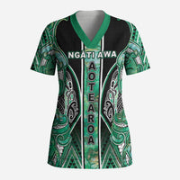 Aotearoa Ngati Awa Scrub Top Maori Tribal Green Marble Paua Shell Pattern DT05 Adult Green - Polynesian Pride