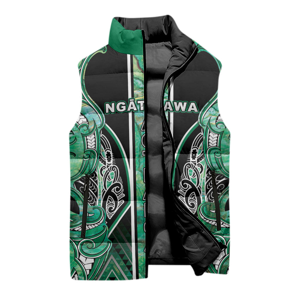 Aotearoa Ngati Awa Sleeveless Puffer Jacket Maori Tribal Green Marble Paua Shell Pattern DT05 - Polynesian Pride