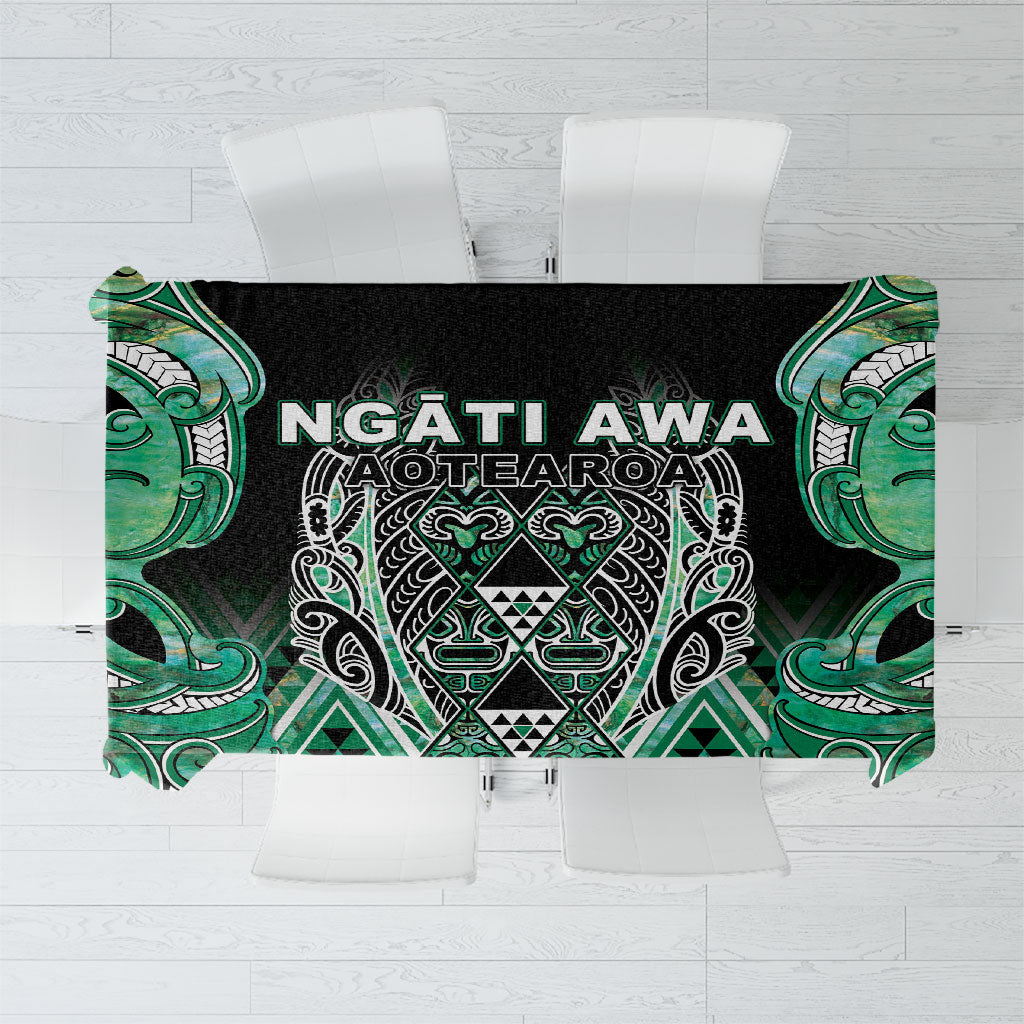 Aotearoa Ngati Awa Tablecloth Maori Tribal Green Marble Paua Shell Pattern DT05 Green - Polynesian Pride