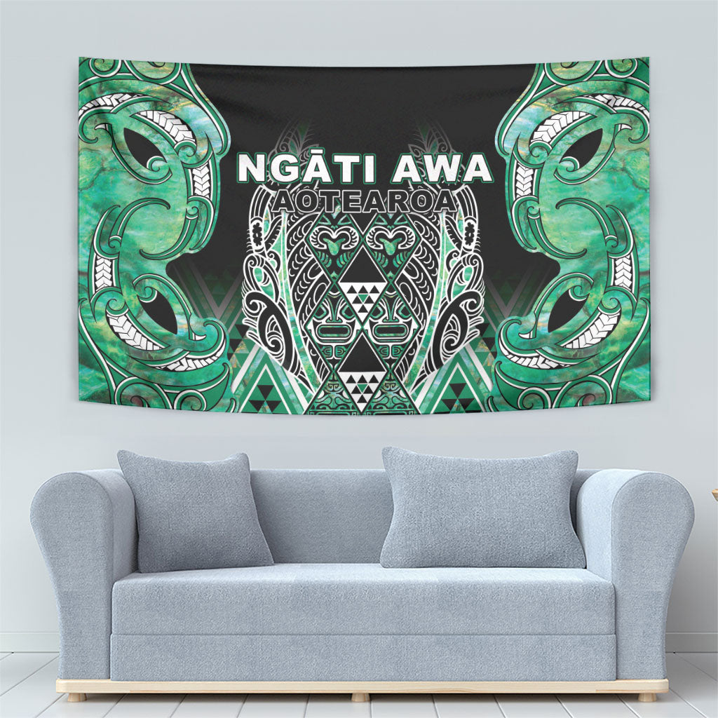 Aotearoa Ngati Awa Tapestry Maori Tribal Green Marble Paua Shell Pattern DT05 - Polynesian Pride