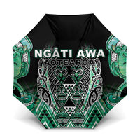 Aotearoa Ngati Awa Umbrella Maori Tribal Green Marble Paua Shell Pattern DT05 One Size Folded 11.42 inch Opened Diameter 37.4 inch Green - Polynesian Pride