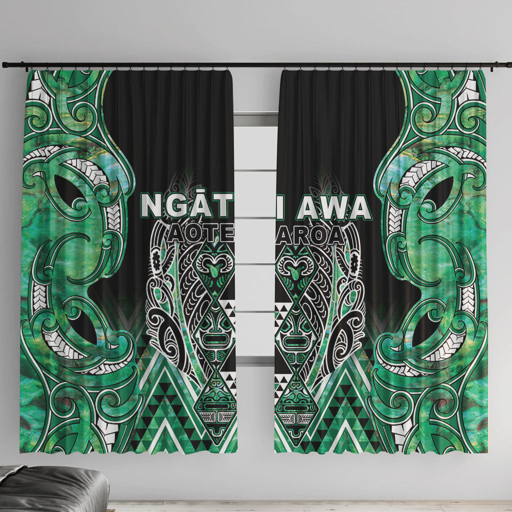 Aotearoa Ngati Awa Window Curtain Maori Tribal Green Marble Paua Shell Pattern