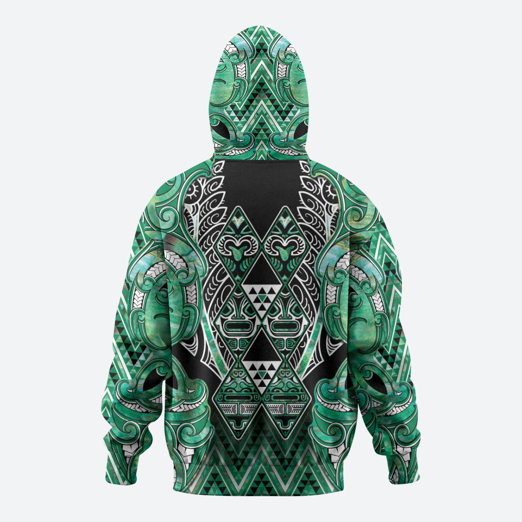 Aotearoa Ngati Awa Zip Hoodie Maori Tribal Green Marble Paua Shell Pattern DT05 - Polynesian Pride