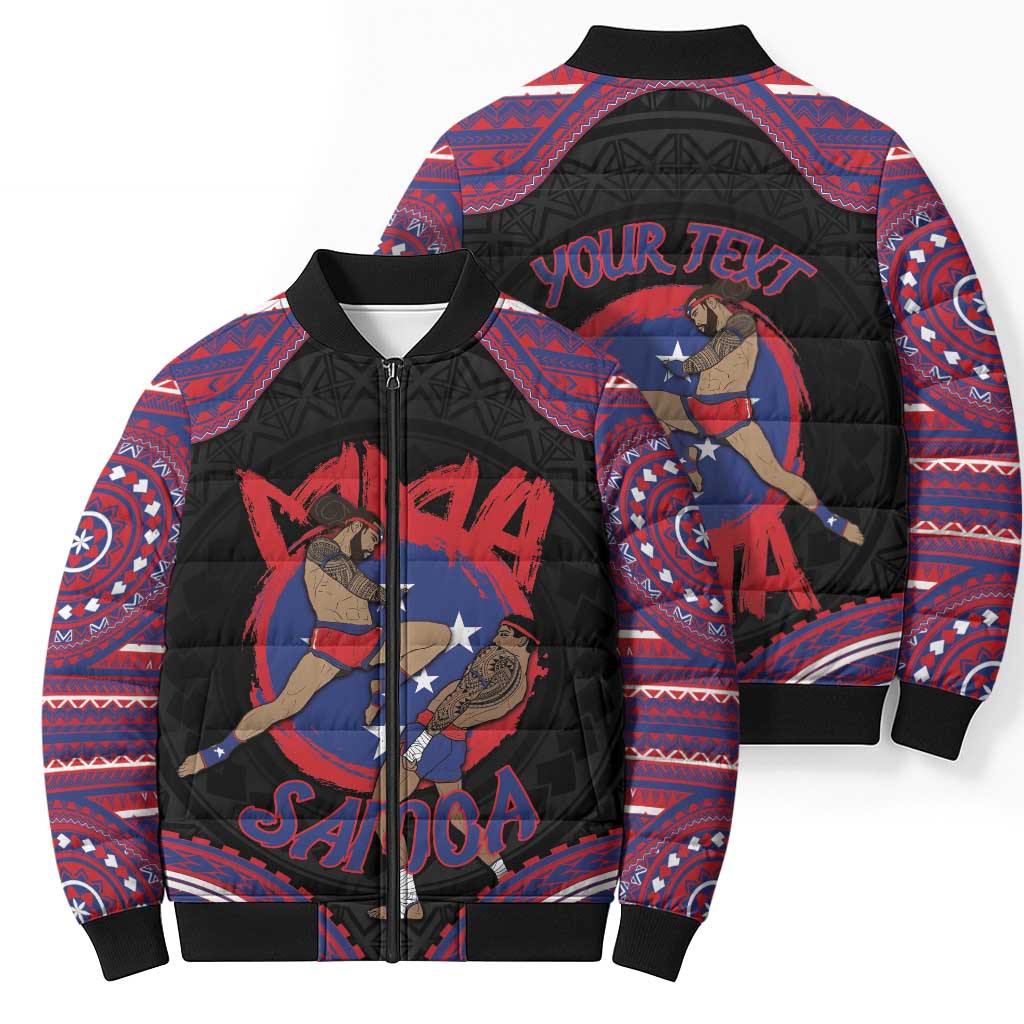 Personalised Samoa Mixed Martial Arts Bomber Puffer Jacket Flying Knee Of Samoan - Polynesian Pride