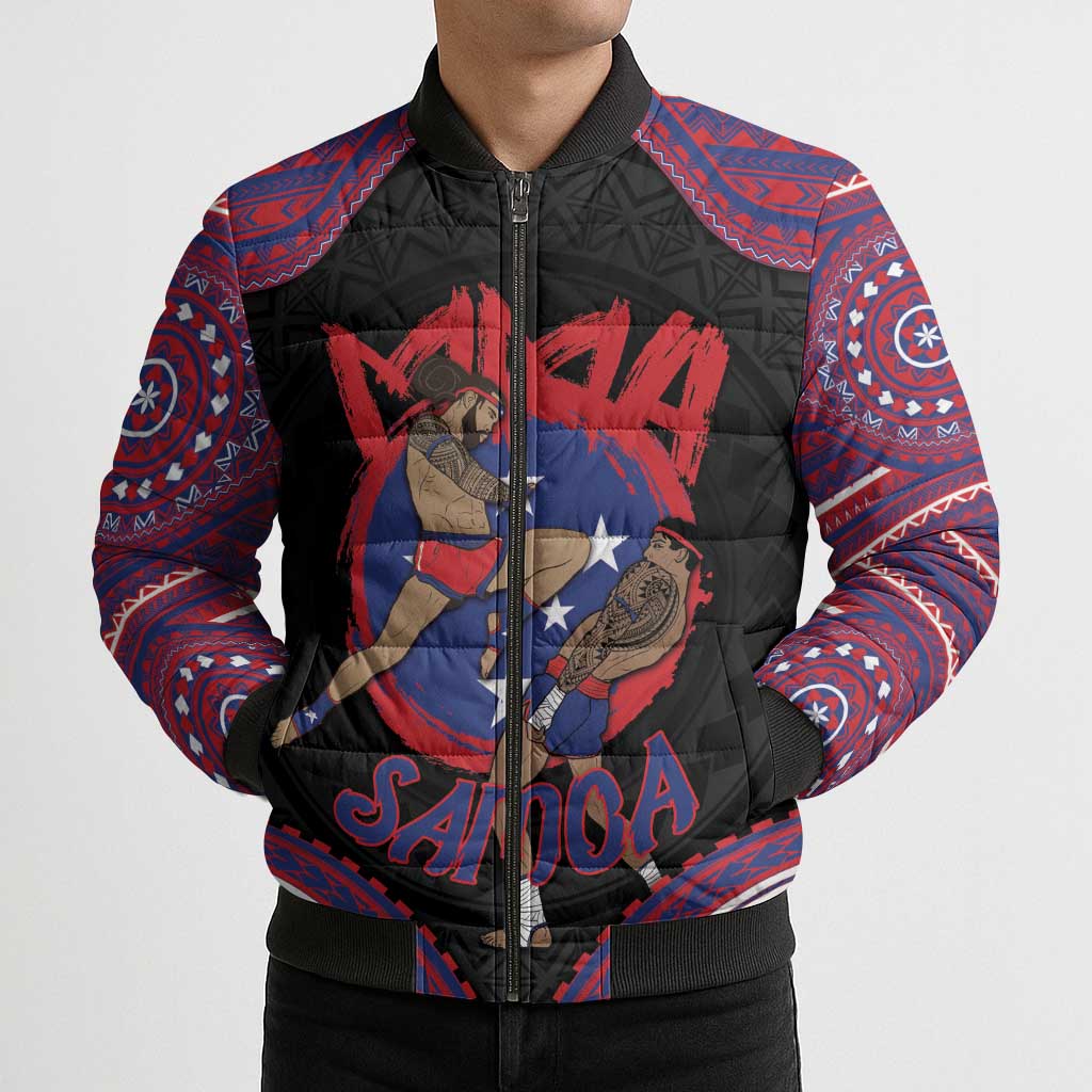 Personalised Samoa Mixed Martial Arts Bomber Puffer Jacket Flying Knee Of Samoan - Polynesian Pride