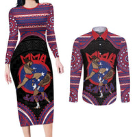 Personalised Samoa Mixed Martial Arts Couples Matching Long Sleeve Bodycon Dress and Long Sleeve Button Shirt Flying Knee Of Samoan - Polynesian Pride