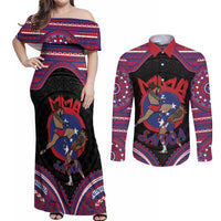 Personalised Samoa Mixed Martial Arts Couples Matching Off Shoulder Maxi Dress and Long Sleeve Button Shirt Flying Knee Of Samoan - Polynesian Pride