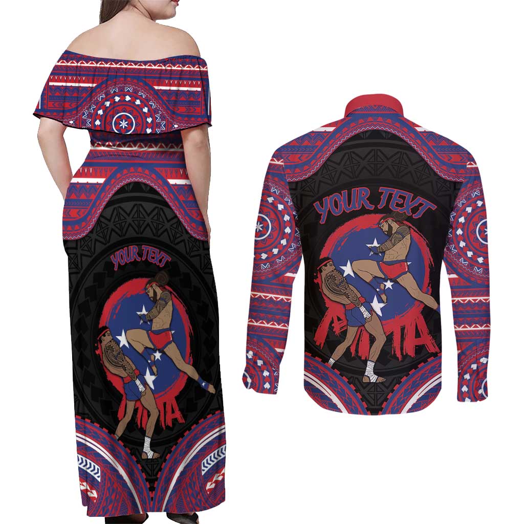 Personalised Samoa Mixed Martial Arts Couples Matching Off Shoulder Maxi Dress and Long Sleeve Button Shirt Flying Knee Of Samoan - Polynesian Pride