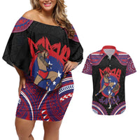 Personalised Samoa Mixed Martial Arts Couples Matching Off Shoulder Short Dress and Hawaiian Shirt Flying Knee Of Samoan - Polynesian Pride