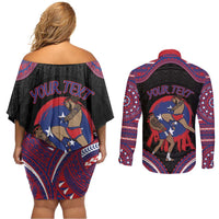 Personalised Samoa Mixed Martial Arts Couples Matching Off Shoulder Short Dress and Long Sleeve Button Shirt Flying Knee Of Samoan - Polynesian Pride