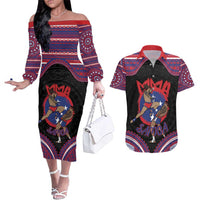 Personalised Samoa Mixed Martial Arts Couples Matching Off The Shoulder Long Sleeve Dress and Hawaiian Shirt Flying Knee Of Samoan DT05 Black - Polynesian Pride
