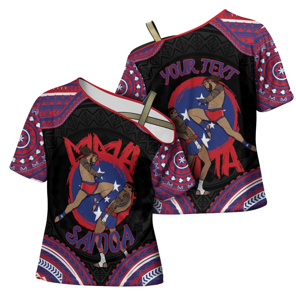 Personalised Samoa Mixed Martial Arts Cross Shoulder Shirt Flying Knee Of Samoan - Polynesian Pride