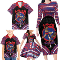 Personalised Samoa Mixed Martial Arts Family Matching Long Sleeve Bodycon Dress and Hawaiian Shirt Flying Knee Of Samoan DT05 - Polynesian Pride