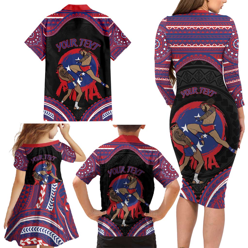 Personalised Samoa Mixed Martial Arts Family Matching Long Sleeve Bodycon Dress and Hawaiian Shirt Flying Knee Of Samoan DT05 - Polynesian Pride