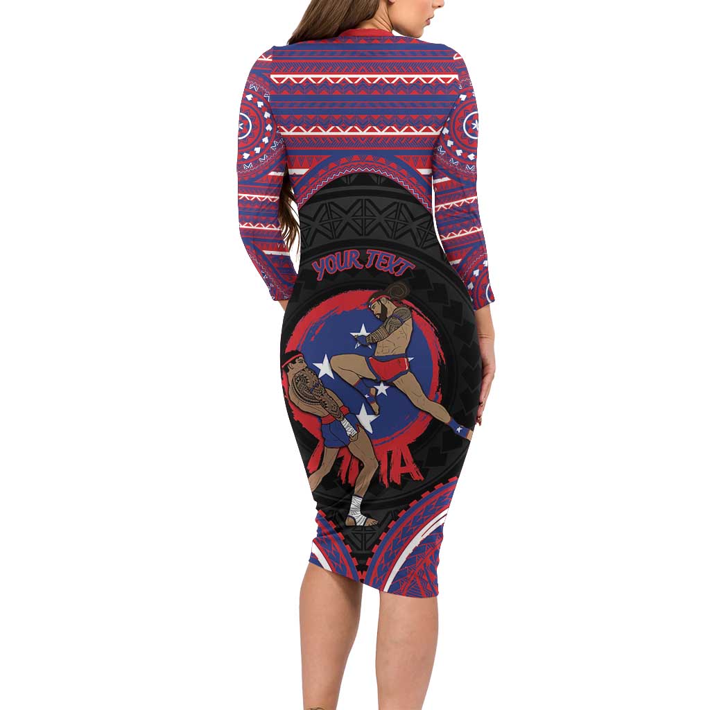 Personalised Samoa Mixed Martial Arts Family Matching Long Sleeve Bodycon Dress and Hawaiian Shirt Flying Knee Of Samoan DT05 - Polynesian Pride