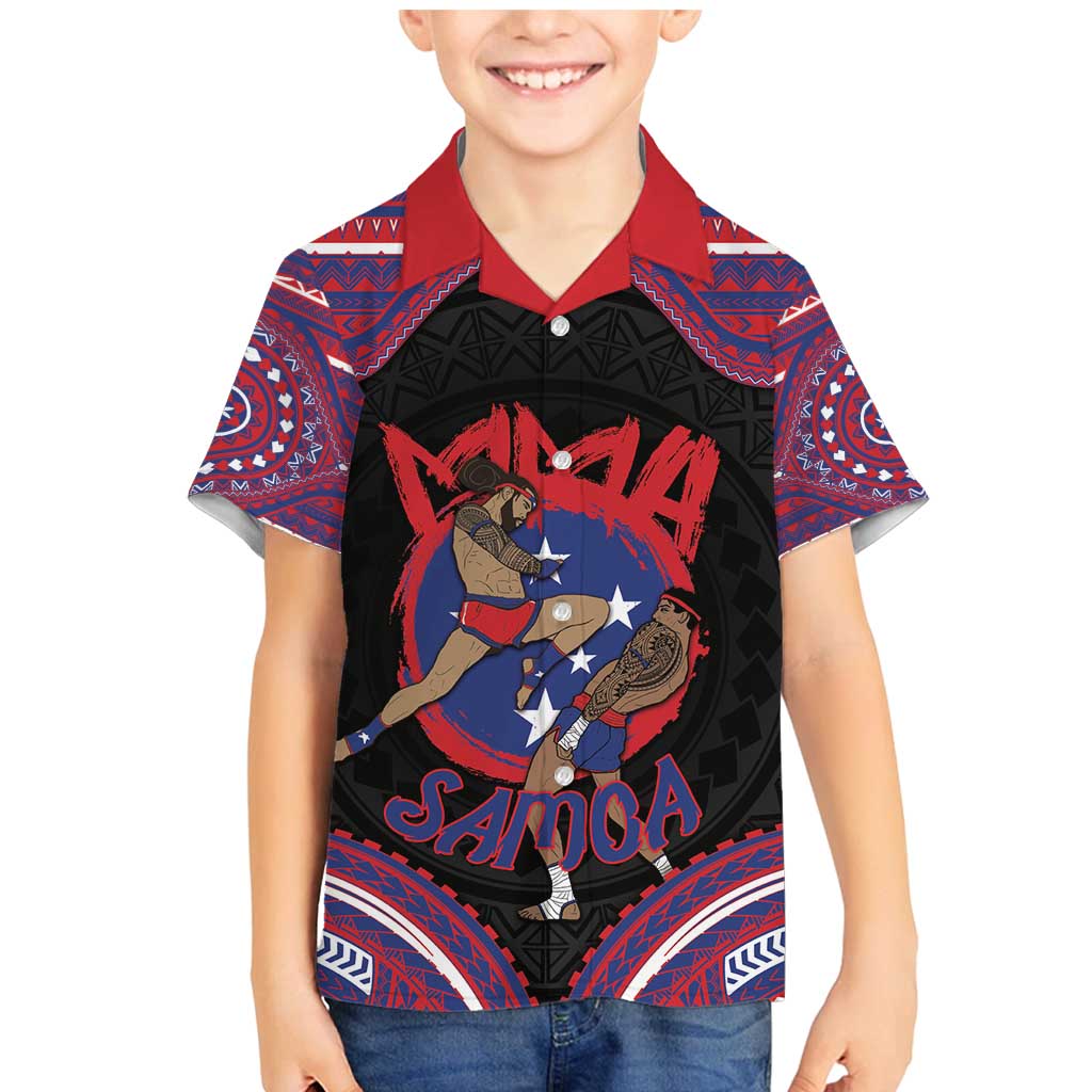 Personalised Samoa Mixed Martial Arts Family Matching Mermaid Dress and Hawaiian Shirt Flying Knee Of Samoan DT05 Son's Shirt Black - Polynesian Pride