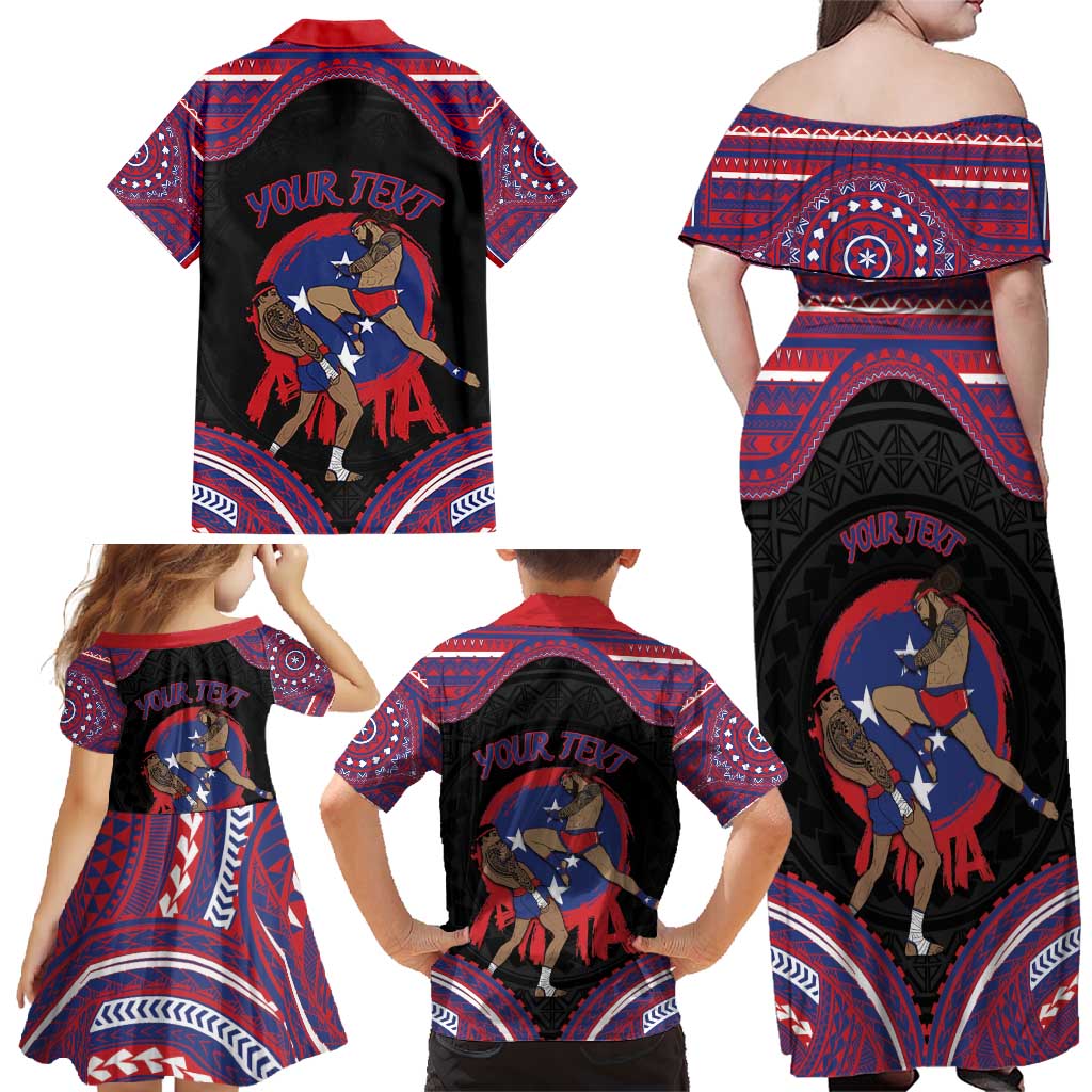 Personalised Samoa Mixed Martial Arts Family Matching Off Shoulder Maxi Dress and Hawaiian Shirt Flying Knee Of Samoan DT05 - Polynesian Pride