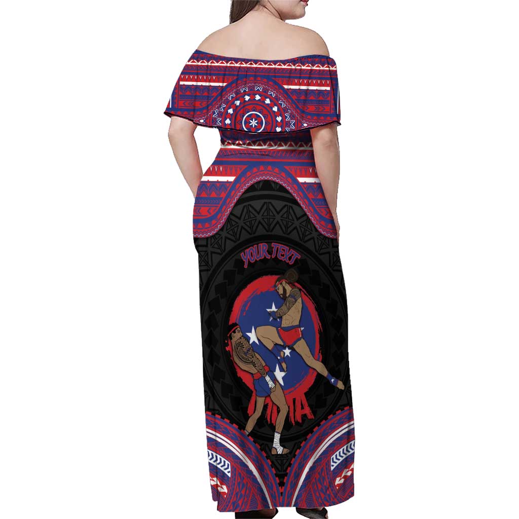 Personalised Samoa Mixed Martial Arts Family Matching Off Shoulder Maxi Dress and Hawaiian Shirt Flying Knee Of Samoan DT05 - Polynesian Pride